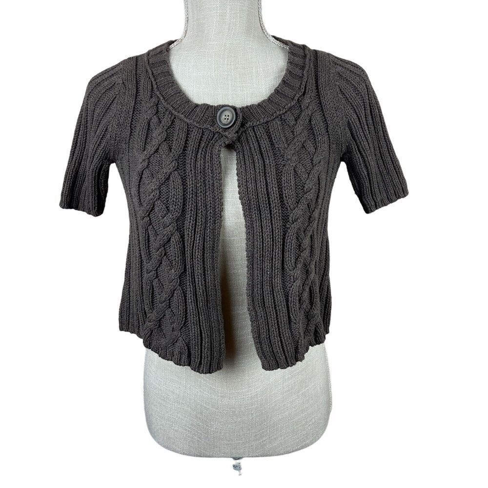 Aeropostale Cable Knit Cropped Cardigan Womens M Brown‎ Shrug Y2K Boho Academia